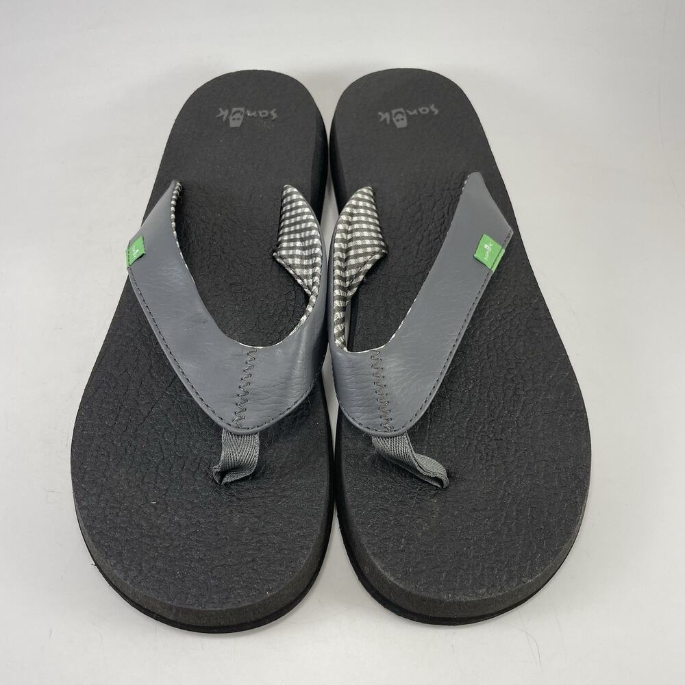 Sanuk Beer Cozy Grey Fabric Thong Sandals Womens Size 8 Yoga Mat Flip Flops - Picture 11 of 11